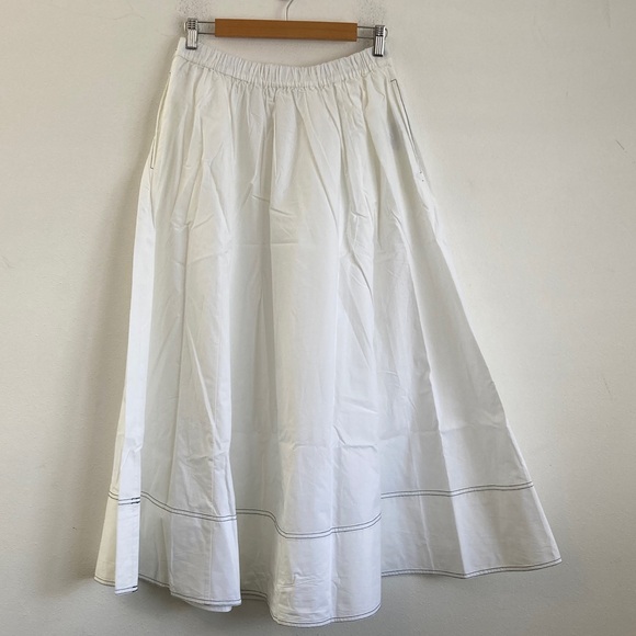 J Crew Women's Contrast-stitch midi skirt in cotton poplin white Size Tall 8‎ - Picture 7 of 8